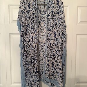 Coco + Carmen Light Blue and Black Leopard Print Wrap Scarf
